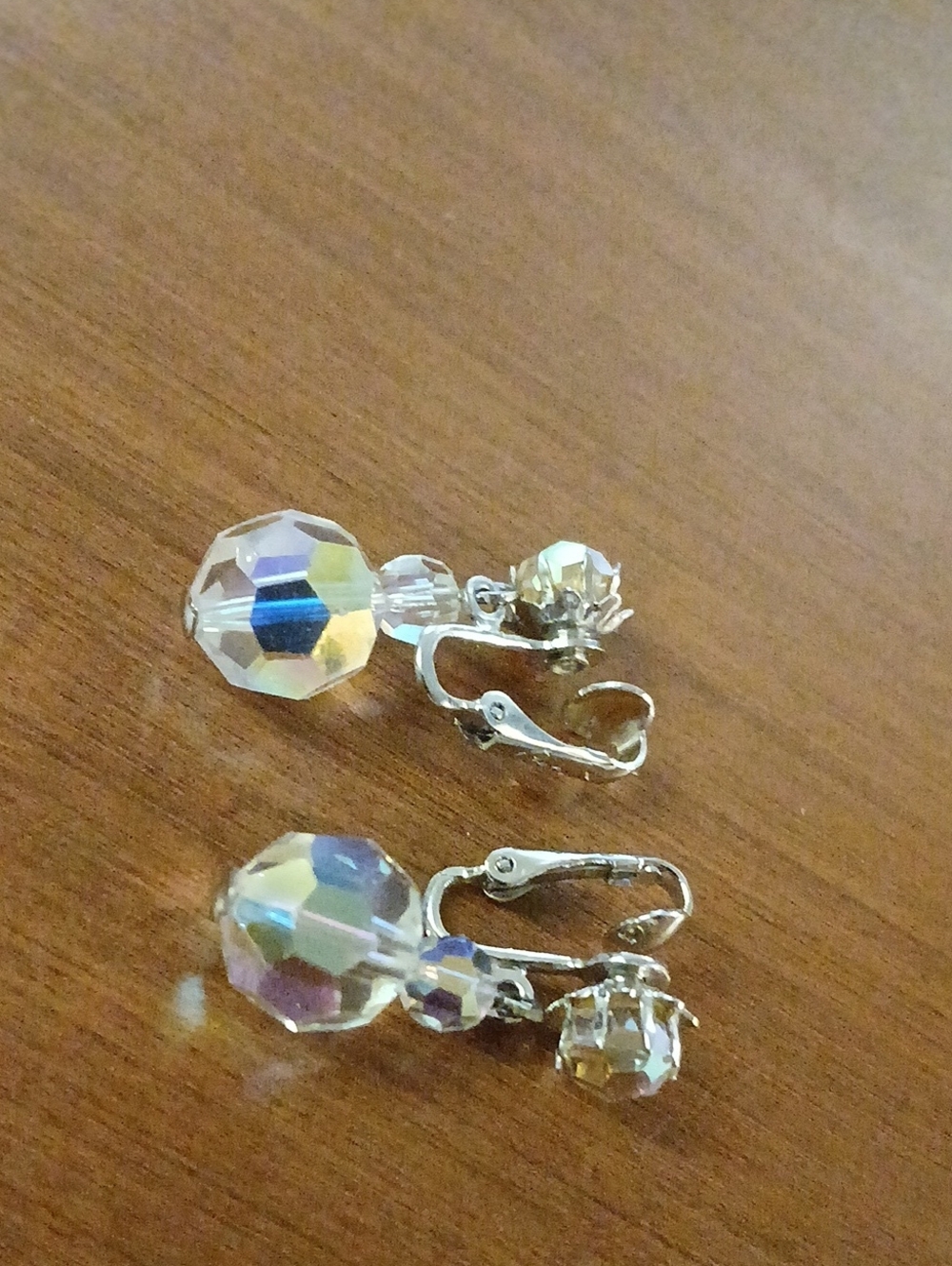 RARE Vintage Signed CORO Crystal Aurora Glass Drop Clip-On Earrings